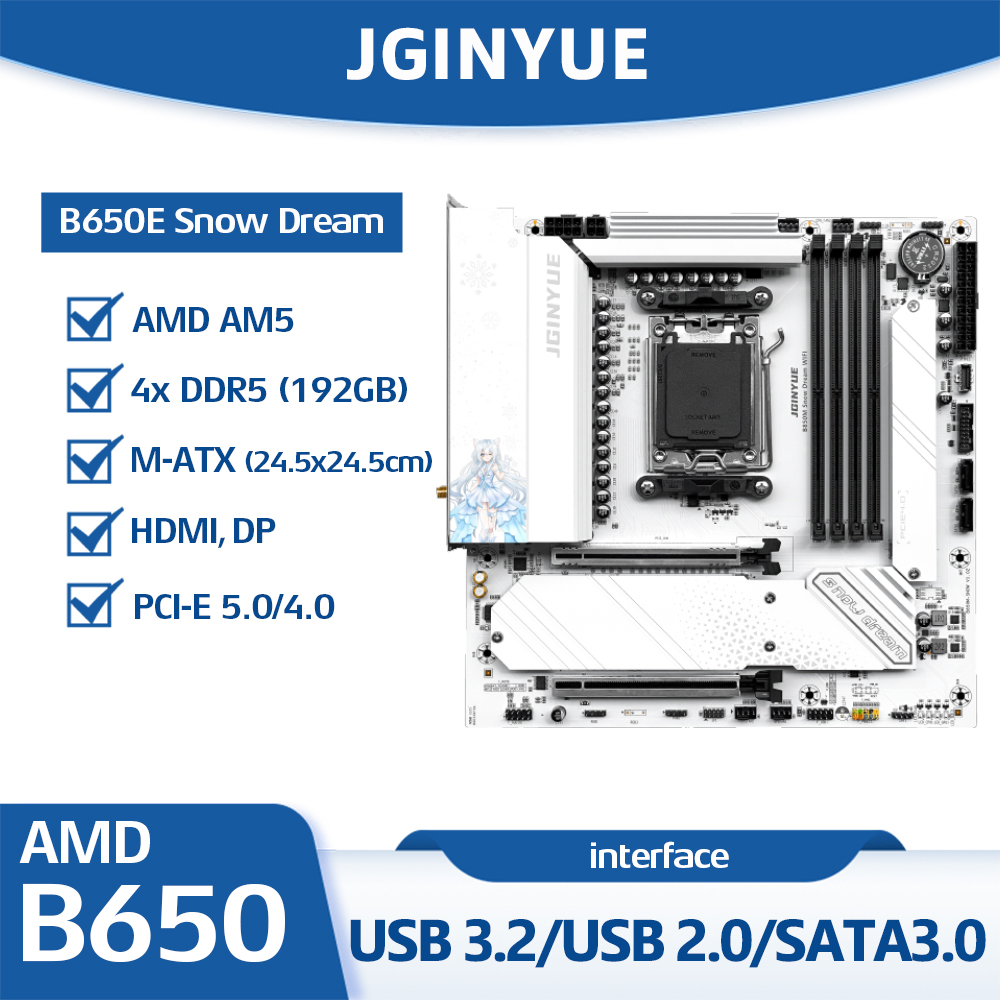 Jginyue B650E Snow Dream Mothe - Am5 Micro Atx Pcie 5.0 Motherboard review and price